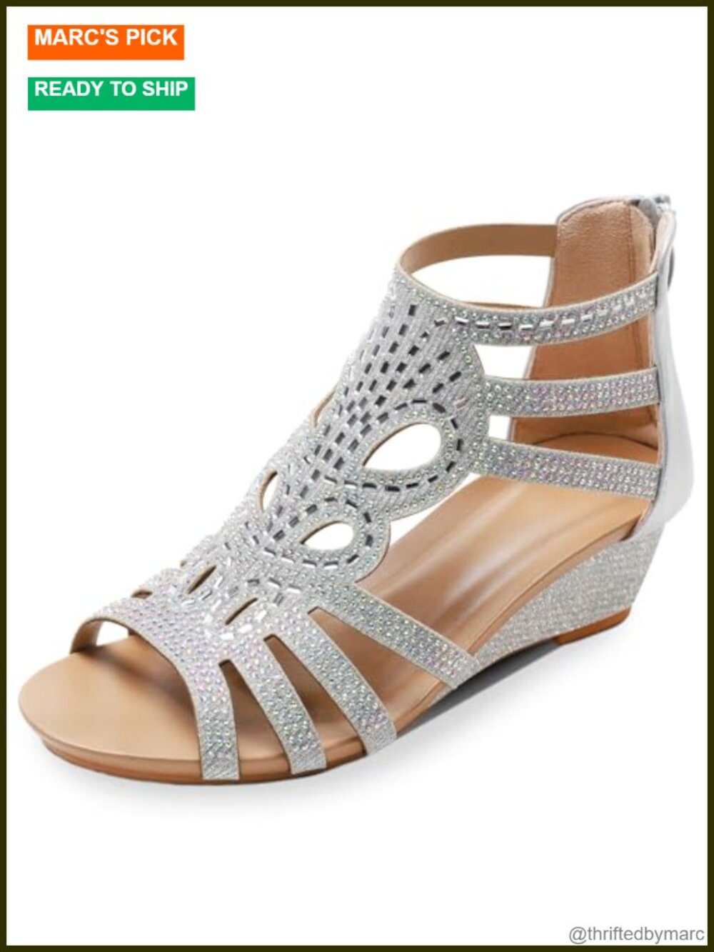 Women's Roman Open Toe Wedge Sandals with Rhinestones